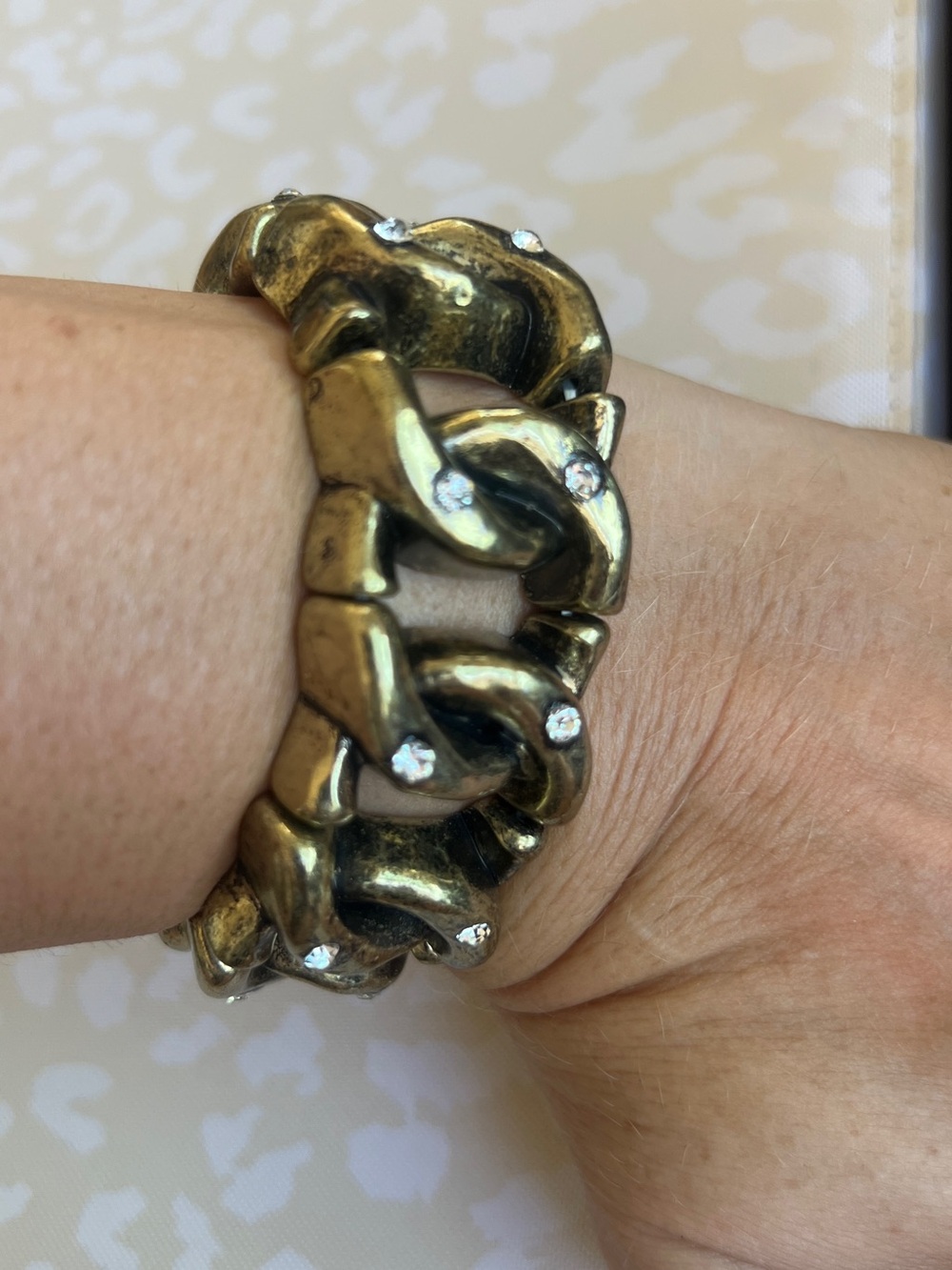 Gold-Tone Chunky Rhinestone Stretch Bracelet – 2.5 inch diameter - Picture 5 of 9
